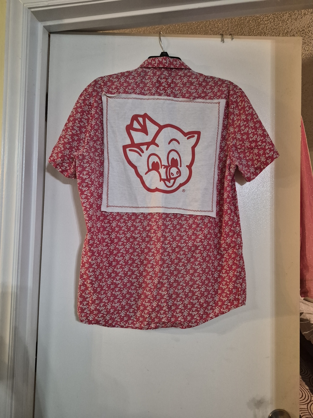 Black Short-Sleeve Red Floral Button-Up Shirt